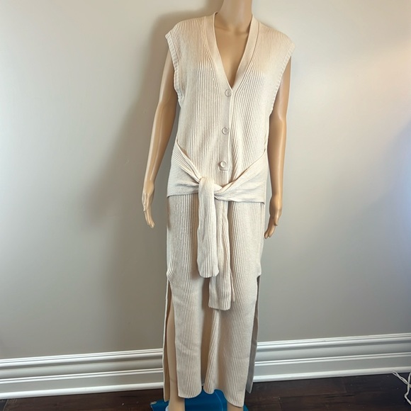 Jonathan Simkhai Annette Rib Knit Cream Cashmere Blend Henley Dress - Picture 9 of 14